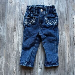 Baby Gap Dark Wash Denim Embroidered Star Jeans Elastic Waistband 3-6 Months